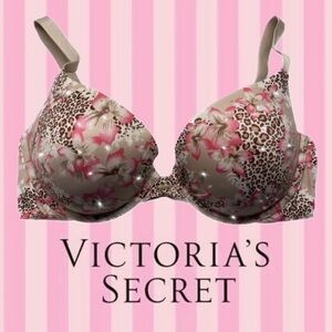 Victoria’s Secret Very Sexy Push-Up Bra Floral Leopard Rhinestone Charm 38D